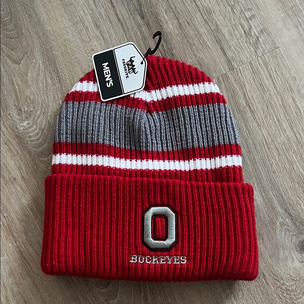 Ohio State Buckeyes Striped Beanie - Red and Gray